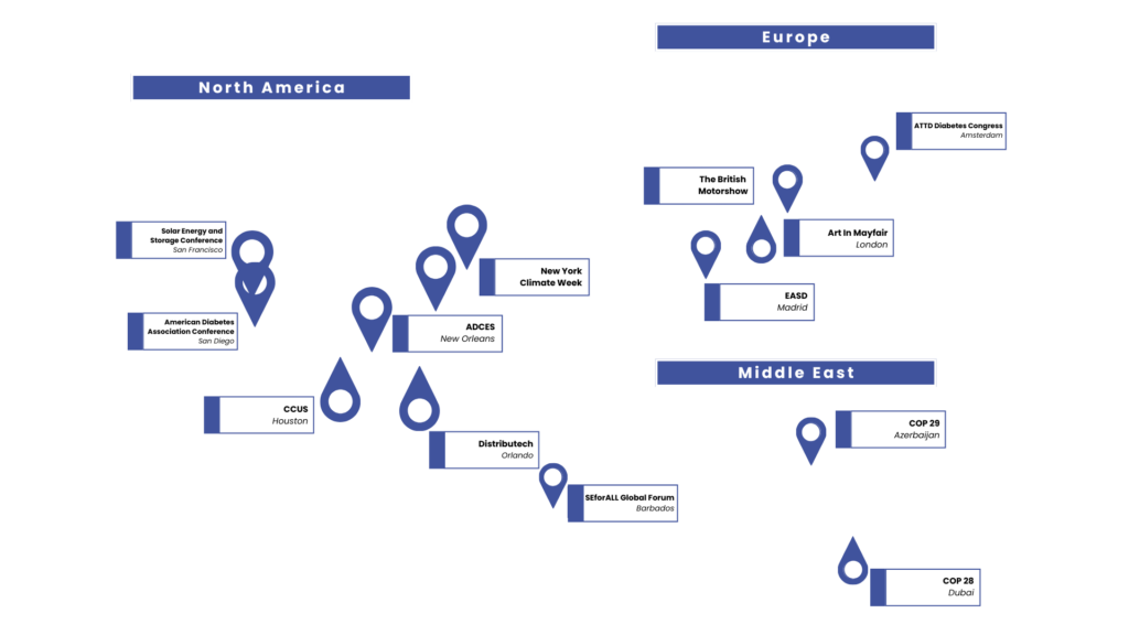 World map showing locations of events we've recorded podcasts at
